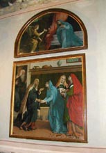 Cliccare per ingrandire-L.Lotto (1480-1556)-La visitazione-Olio su tela-Nella lunetta : Annunciazione 