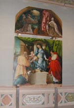 Cliccare per ingrandire-L. Lotto (1480-1556) Madonna in trono con Bambino e i SS.Giuseppe e Gerolamo(1526) Olio su tavola