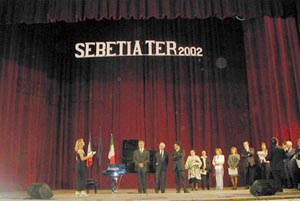 Napoli-Consegna Premio a :da sinistra Mauro Mazza,Antonio Ghirelli, Marcello Veneziani